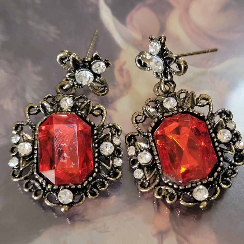 Elegant Red Gemstone Earrings
